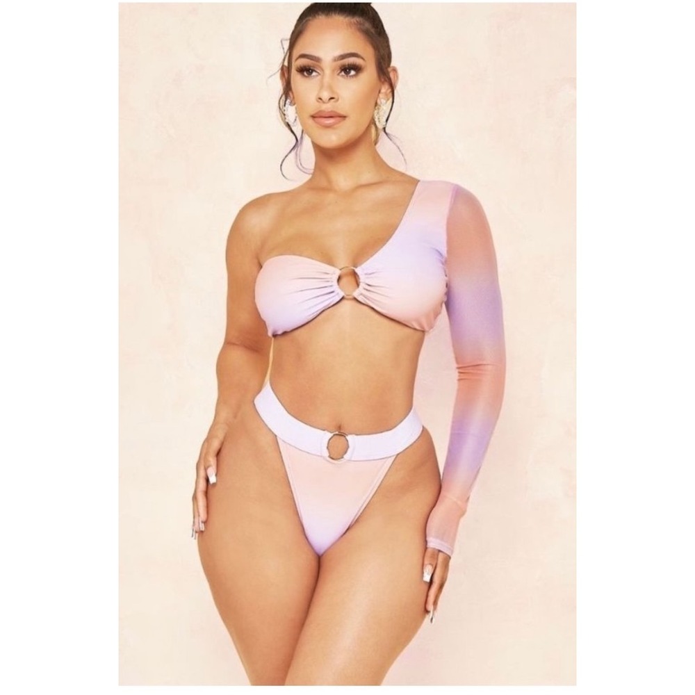 ICONSWIM One Shoulder Cutout O Ring‎ Pastel Ombré Bikini Set Size L